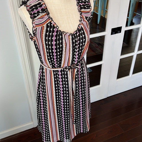 MERONA (Target) tank dress, dot/stripe pattern black, purple, brown size S - Picture 2 of 11